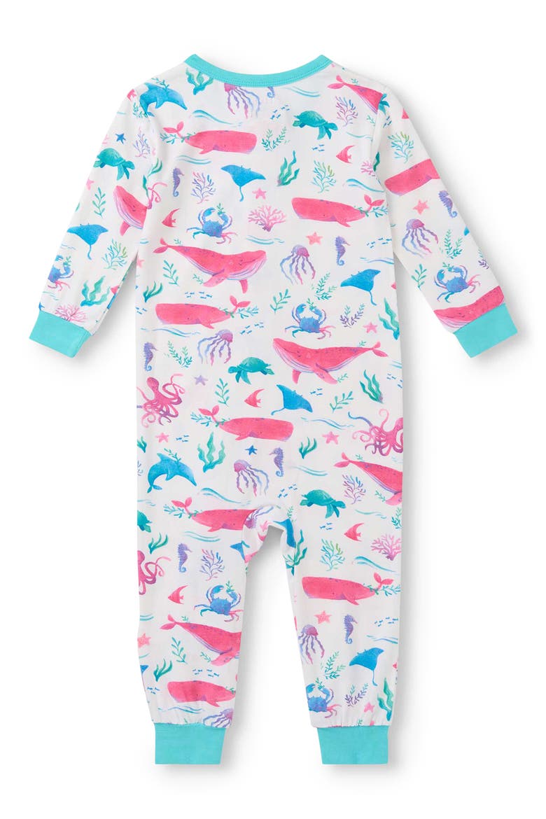 Painted Sealife Organic Cotton Zip Romper, Alternate, color, WHITE