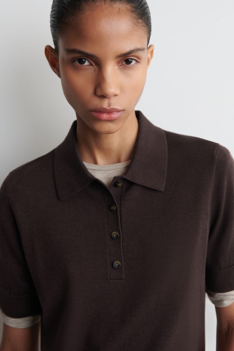 Shrunken Wool-Blend Polo Shirt, Alternate, color, DARK BROWN