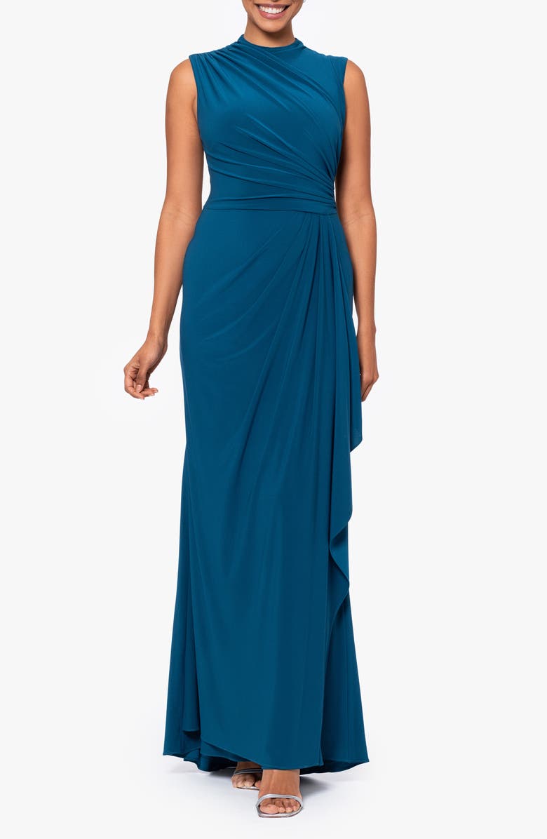 Betsy & Adam Ruched Sleeveless Gown, Alternate, color, Mallard
