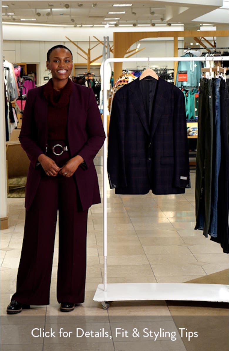 Kei Trim Fit Dark Red Plaid Super 130s Wool Sport Coat, sales video thumbnail