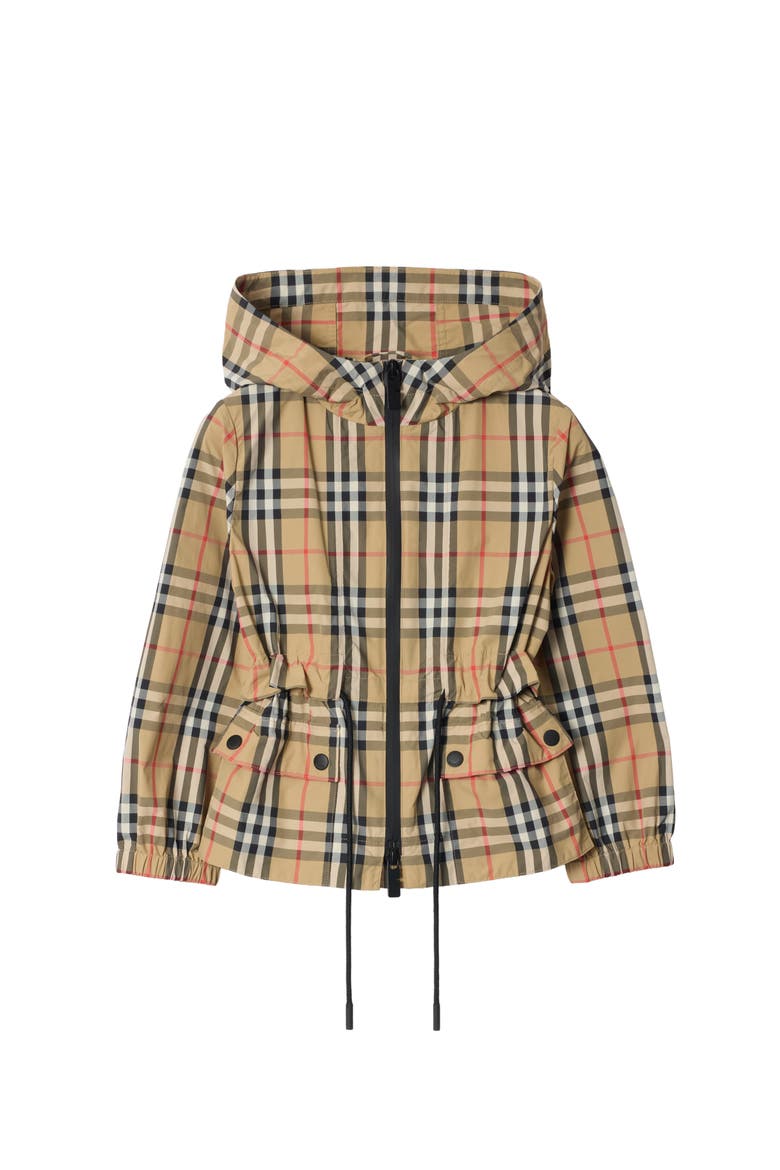 Check Nylon Hooded Jacket, Main, color, Sand beige
