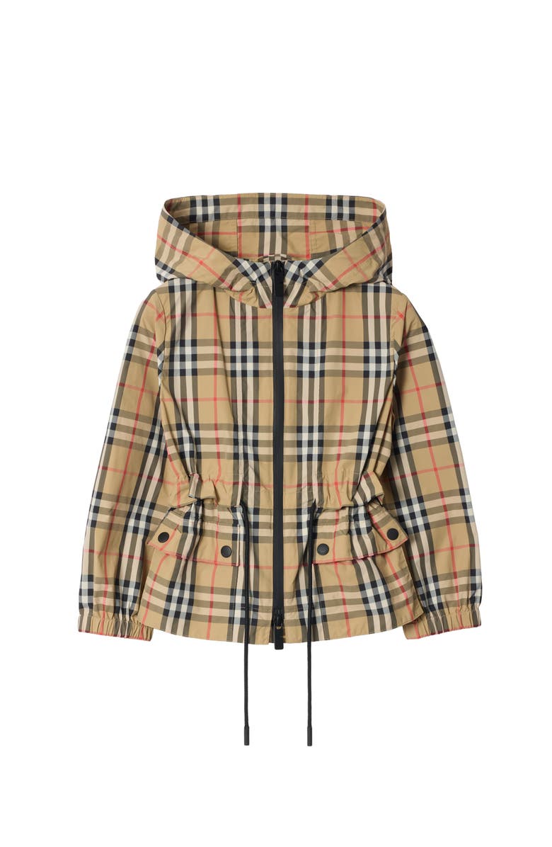 Burberry Check Nylon Hooded Jacket, Main, color, Sand Beige