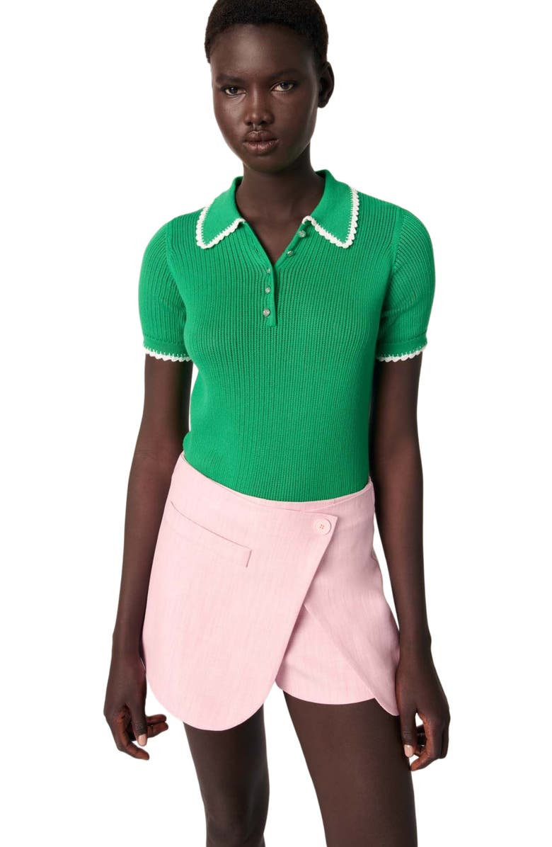 maje Pointelle knit crochet polo, Main, color, 