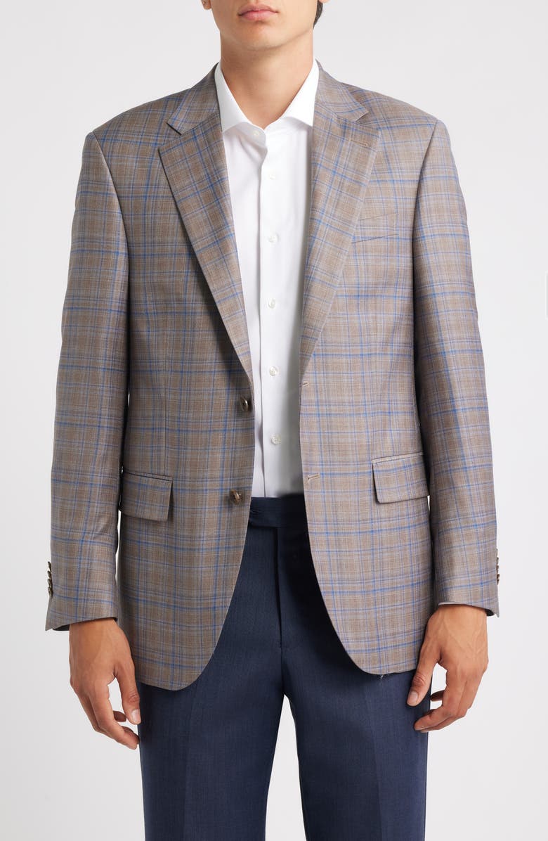 Peter Millar Hartford Classic Fit Plaid Wool Sport Coat, Main, color, Tan