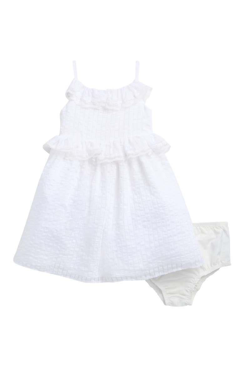 Kids' Jessie Stripe Ruffle Trim Sheer Peplum Dress, Main, color, WHITE