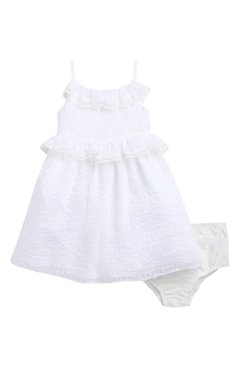 Pippa & Julie Kids' Jessie Stripe Ruffle Trim Sheer Peplum Dress, Main, color, White