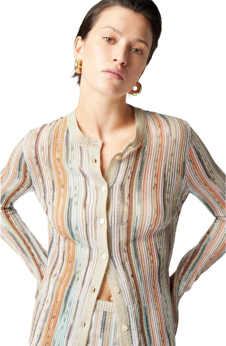 Missoni Striped Lamé Slub Viscose Crewneck Cardigan, Alternate, color, Multicoloured