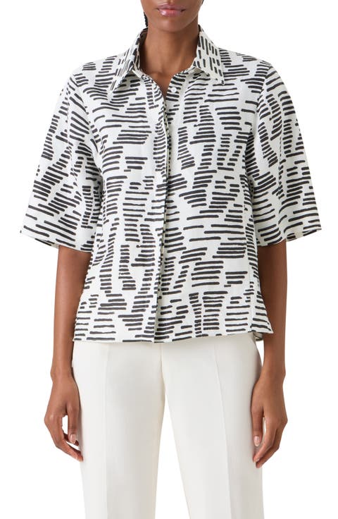 Dance Movements Print Linen Button-Up Shirt