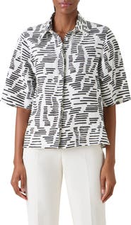 Akris Dance Movements Print Linen Button-Up Shirt