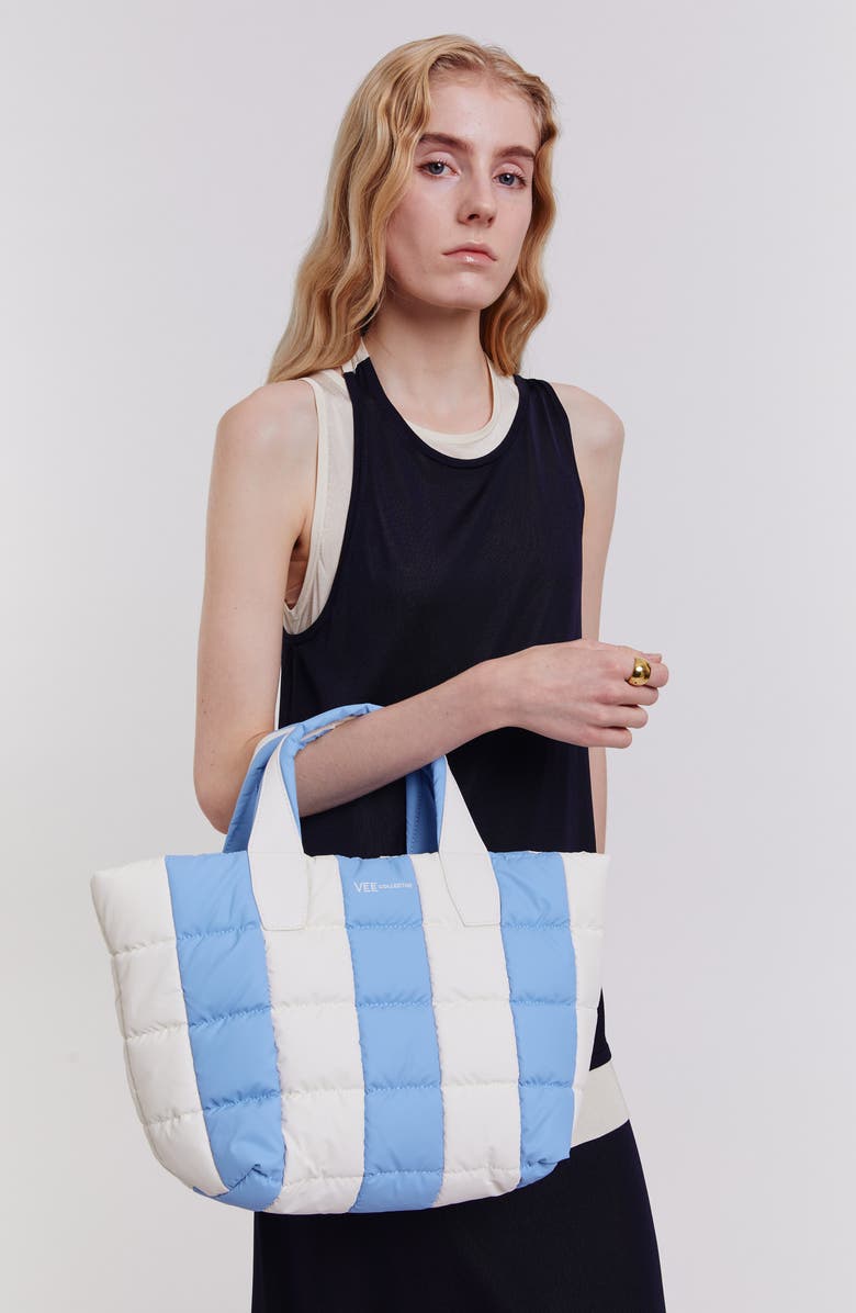 VeeCollective Small Porter Colorblock Recycled Nylon Tote, Alternate, color, Cerulean - Marshmallow Stripes