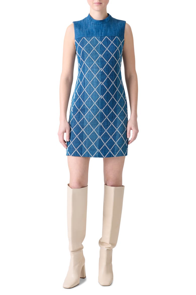 Diamond Jacquard Cotton Sheath Dress, Main, color, MEDIUM BLUE-MULTICOLOR