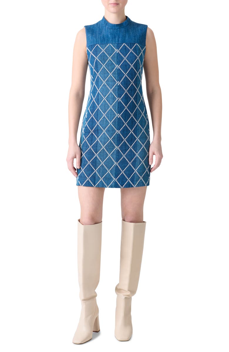 Akris punto Diamond Jacquard Cotton Sheath Dress, Main, color, Medium Blue-Multicolor