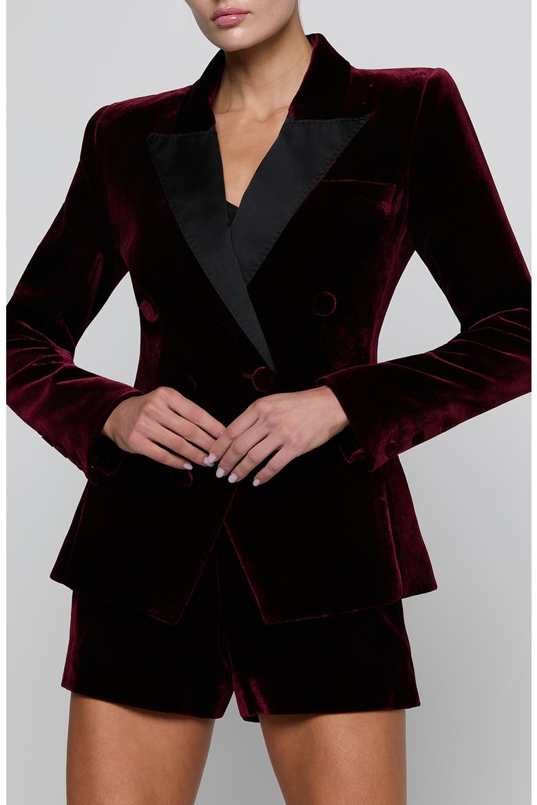 Kyomi Velvet Double Breasted Blazer, Main, color, DEEP PORT