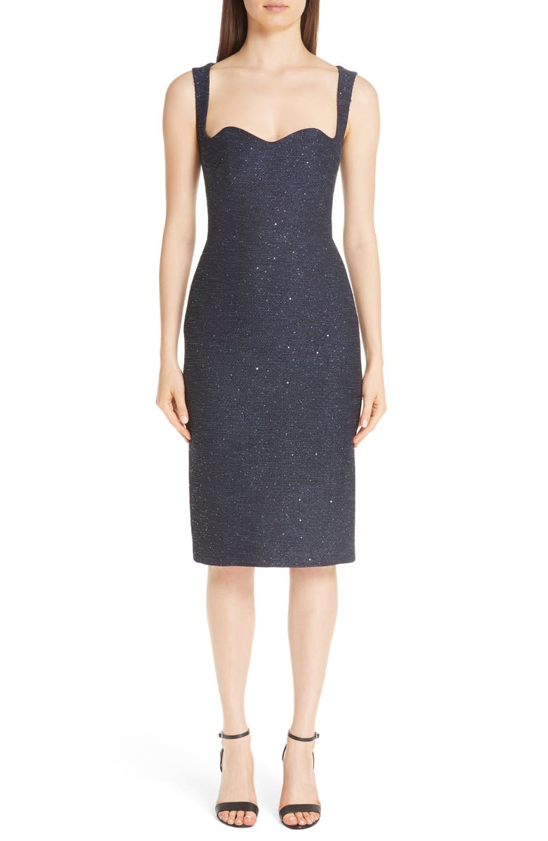 Lela Rose Sequin Tweed Sheath Dress, Main, color, 