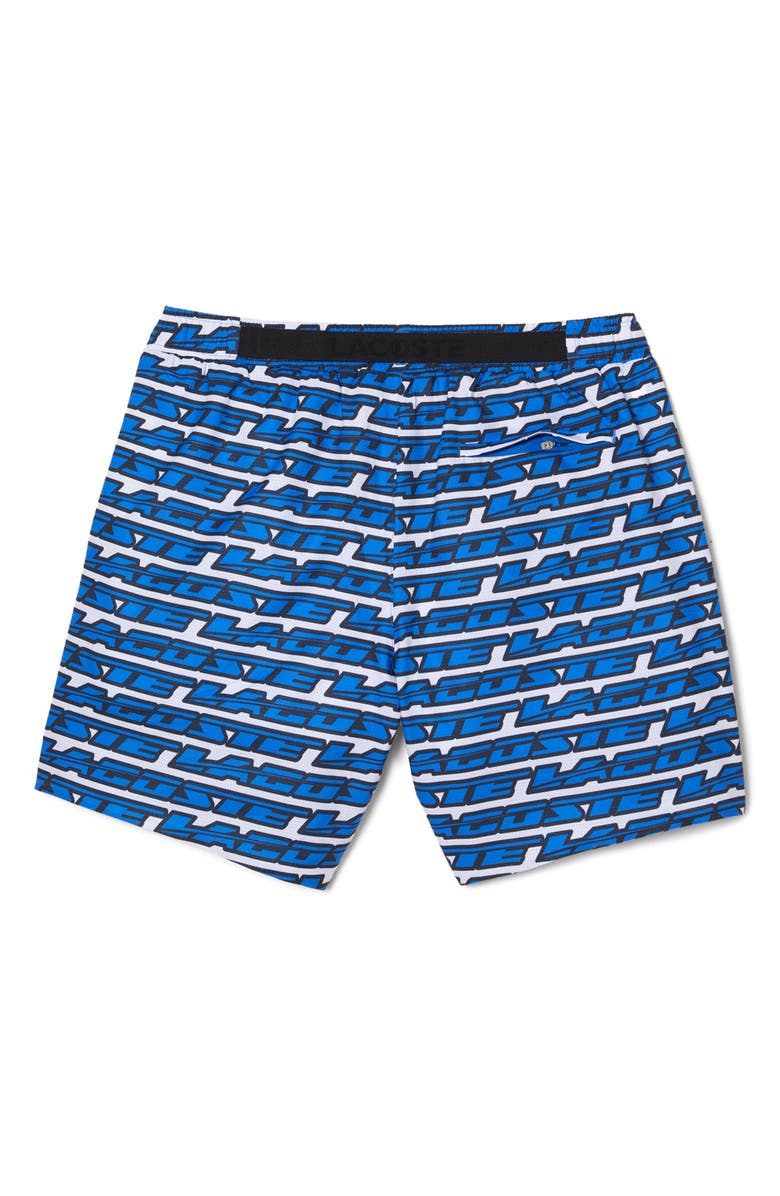 Lacoste Logo Print Cotton Swim Trunks, Alternate, color, 