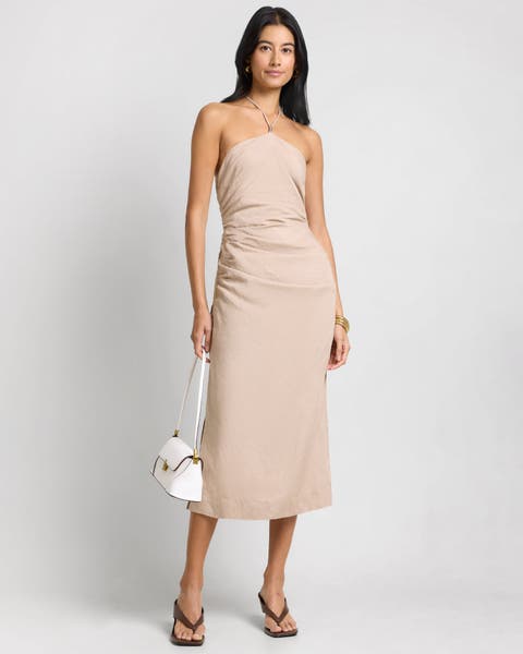 Air Linen Ruched Halter Dress