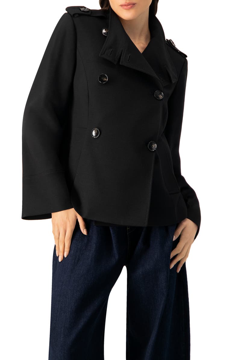 IVONNE High Neck Military Style Coat, Alternate, color, Black