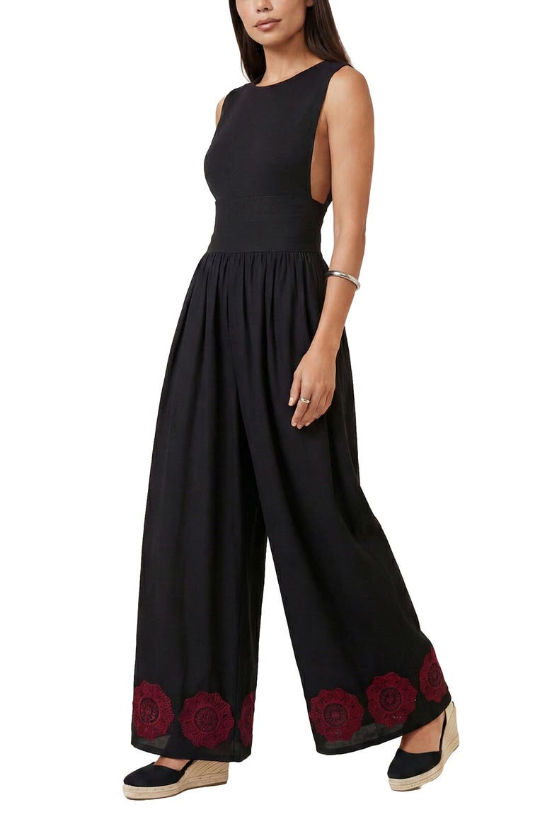 Vanessa Wide Leg Embroidered Jumpsuit, Alternate, color, Black