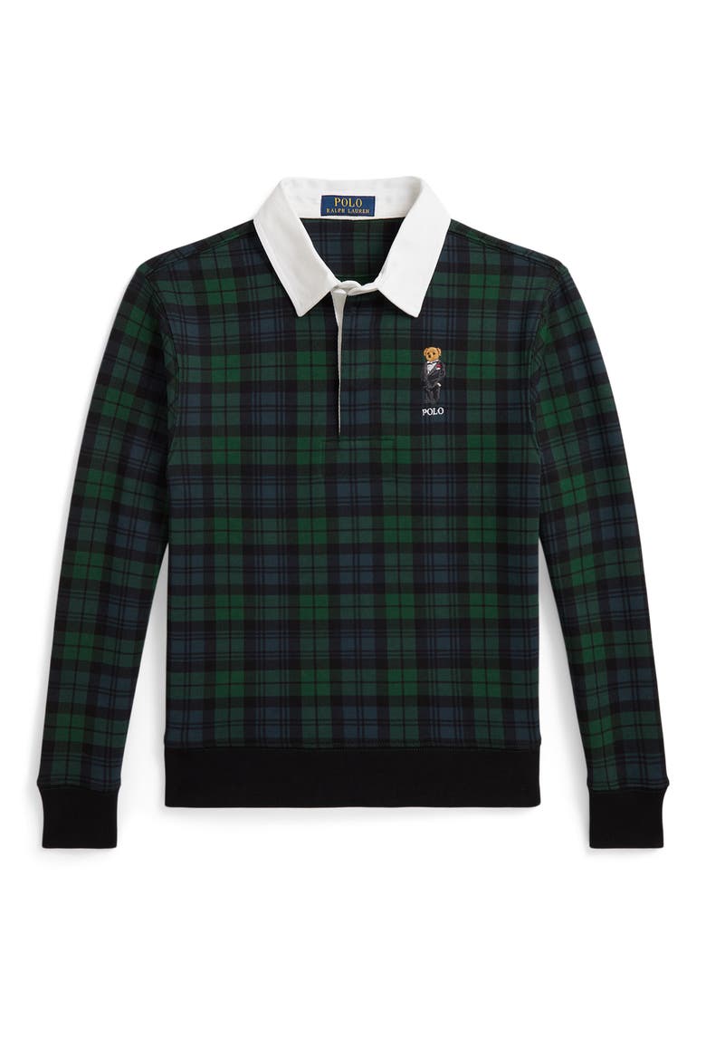 Kids' Polo Bear Plaid Rugby Sweatshirt, Main, color, BLACKWATCH TARTAN