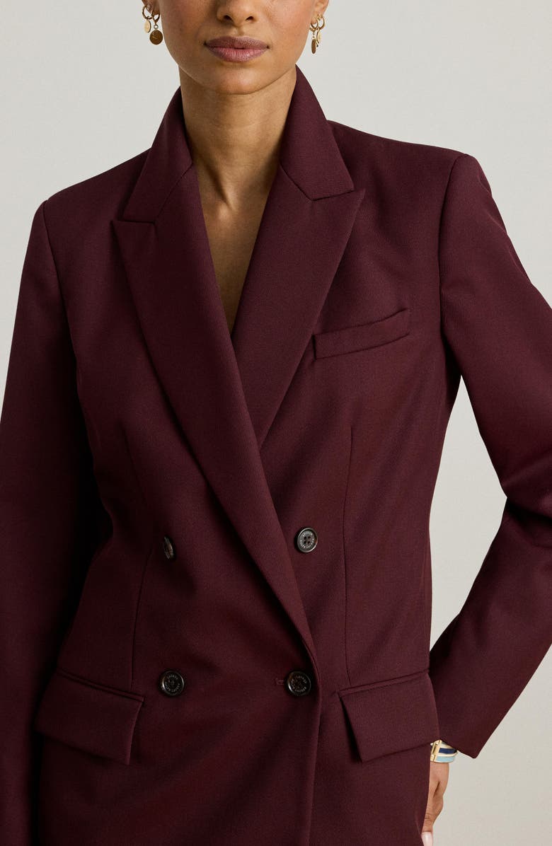 Lauren Ralph Lauren Double Breasted Wool Blend Twill Blazer, Alternate, color, Dark Garnet