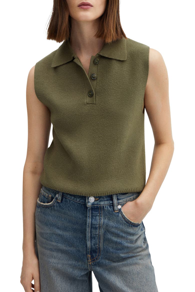 Button Placket Sweater Vest, Main, color, KHAKI