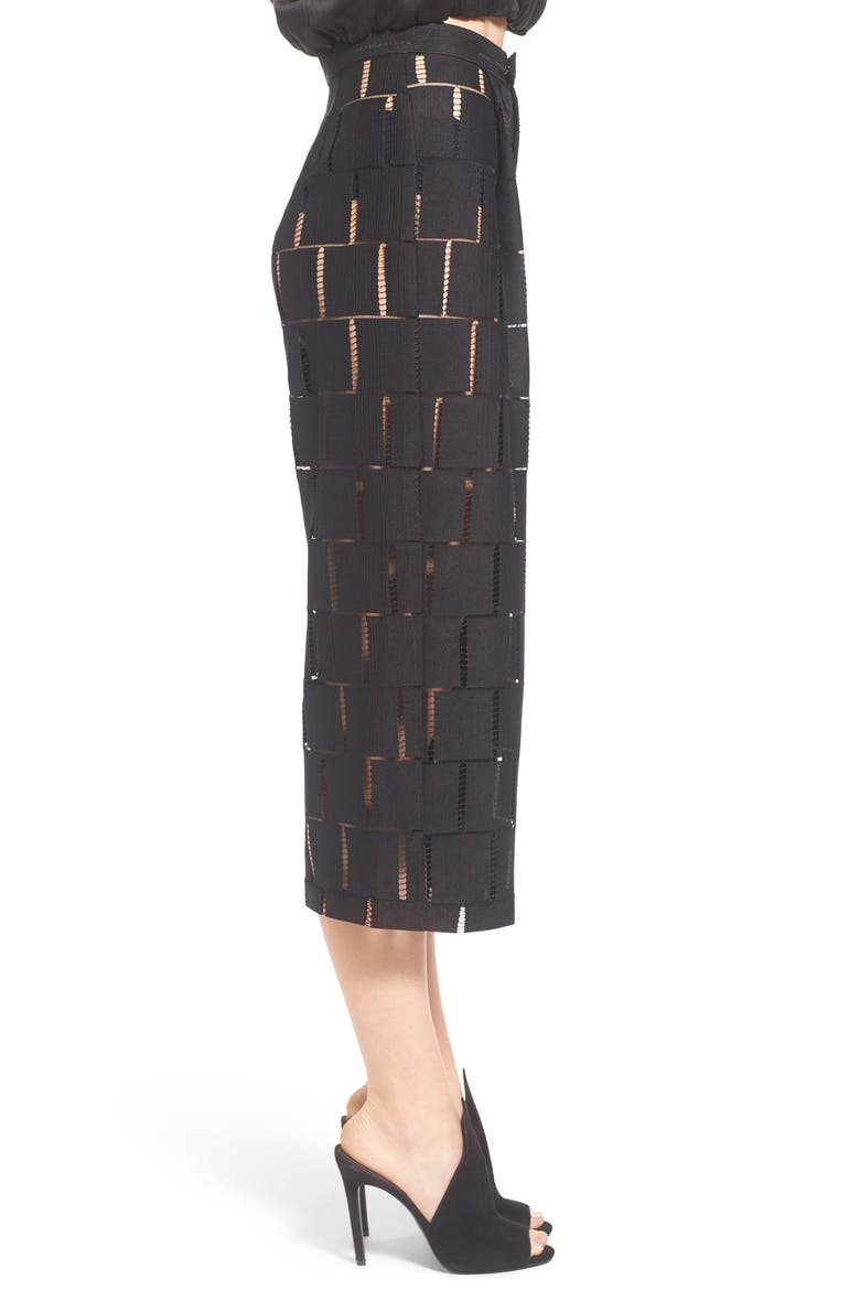 'Grid Lace' High Rise Crop Pants, Alternate, color, BLACK