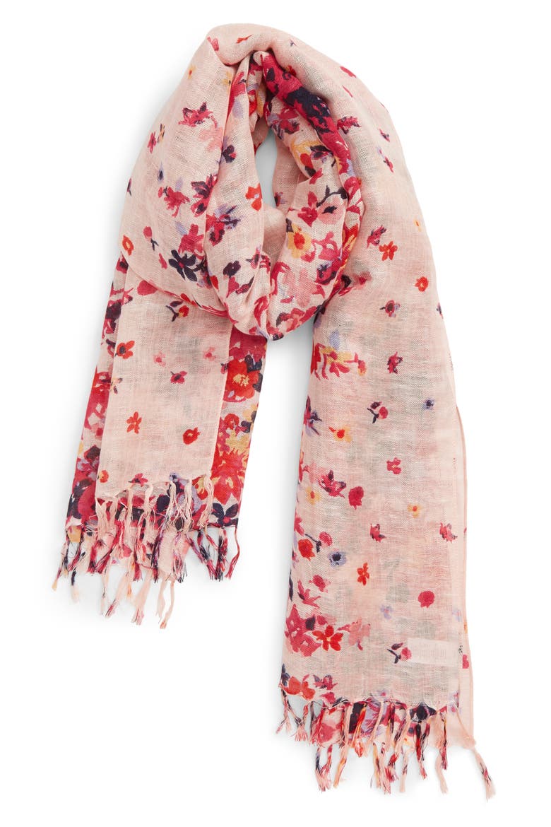 Painted Linen Blend Scarf, Alternate, color, PINK FLOWER VINE