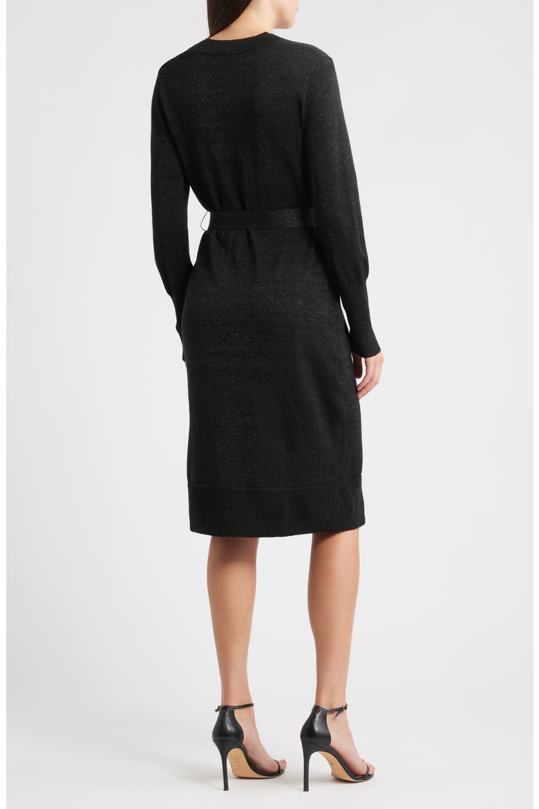Russel Metallic Long Sleeve Sweater Dress, Alternate, color, BLACK