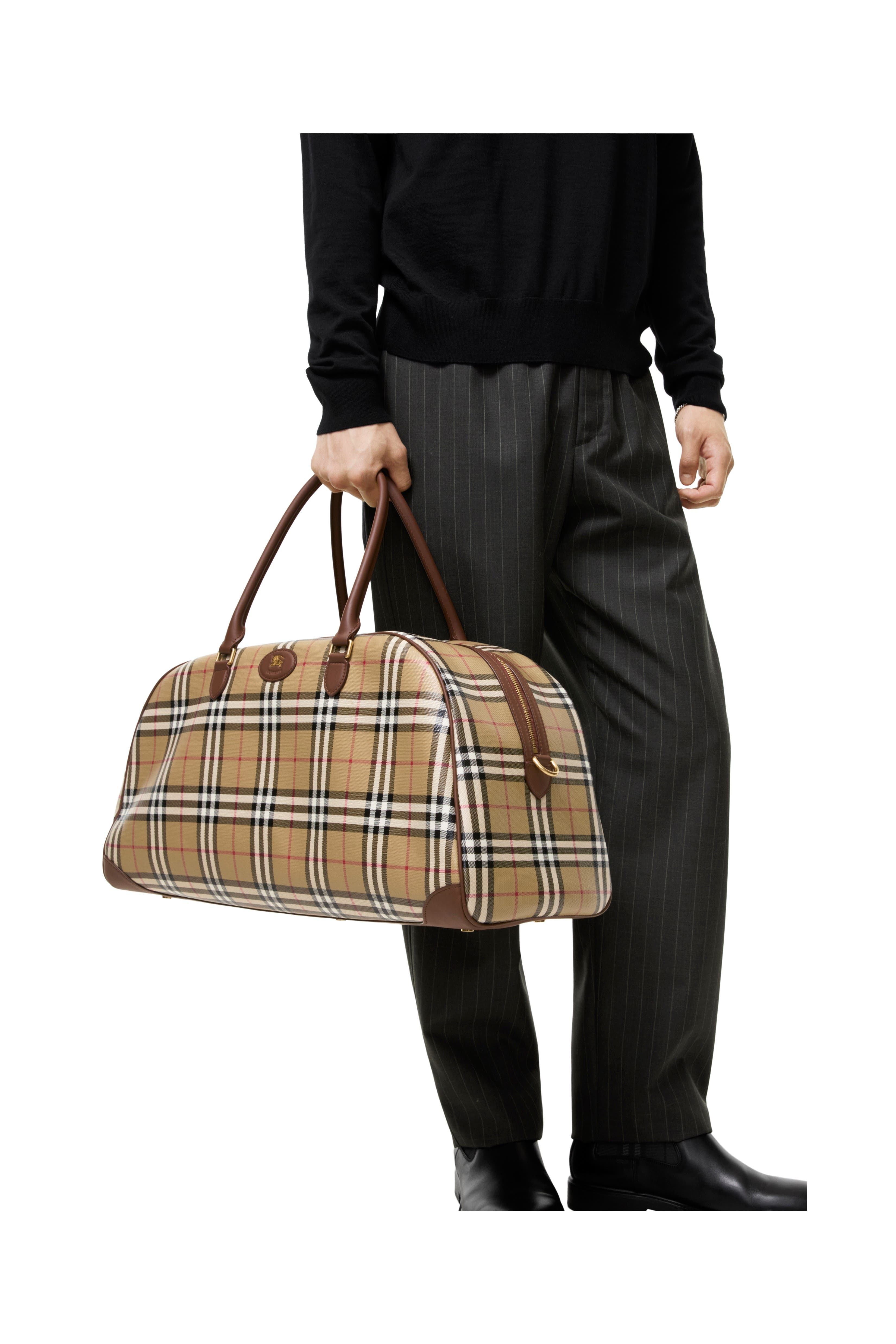 Burberry Check Holdall, Alternate, color, Archive Beige