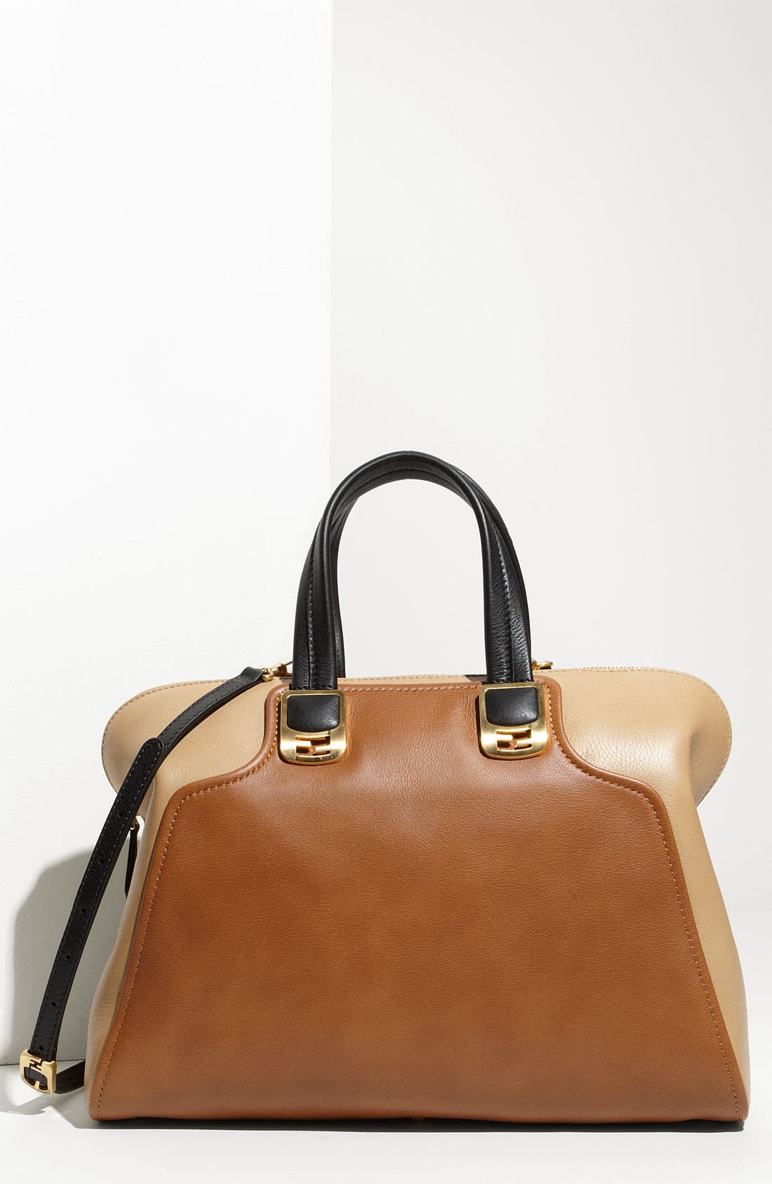 'Chameleon Colorblocked' Calfskin Leather Top Zip Tote, Main, color, TAN / BEIGE