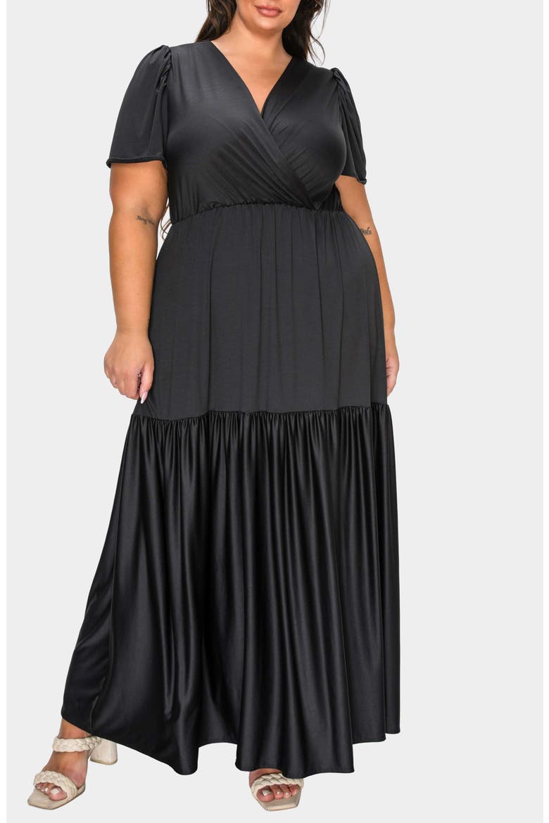 Violetta Tiered Surplice Dress, Alternate, color, BLACK