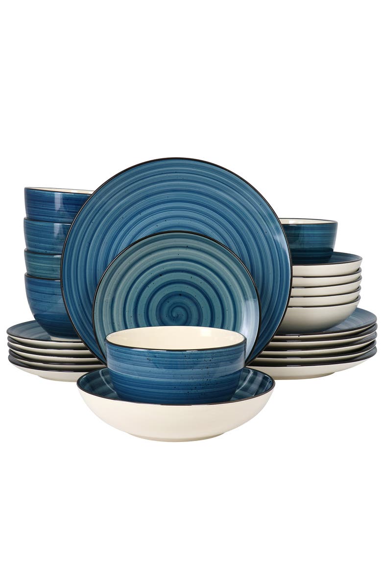 Elama Gia 24 Piece Round Stoneware Dinnerware Set, Main, color, White