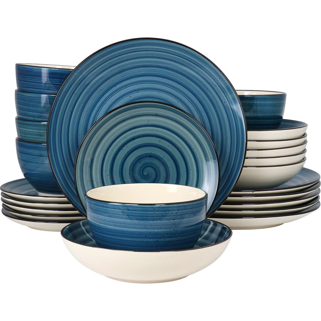 Elama Gia 24 Piece Round Stoneware Dinnerware Set In Blue