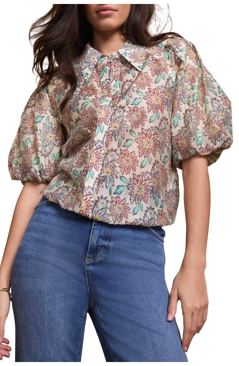 MINT VELVET Floral Print Puff Sleeve Shirt, Main, color, Burgundy