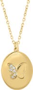 EFFY 14K Gold Plated Sterling Silver Pavé Diamond Butterfly Oval Pendant Necklace