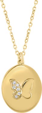 EFFY 14K Gold Plated Sterling Silver Pavé Diamond Butterfly Oval Pendant Necklace