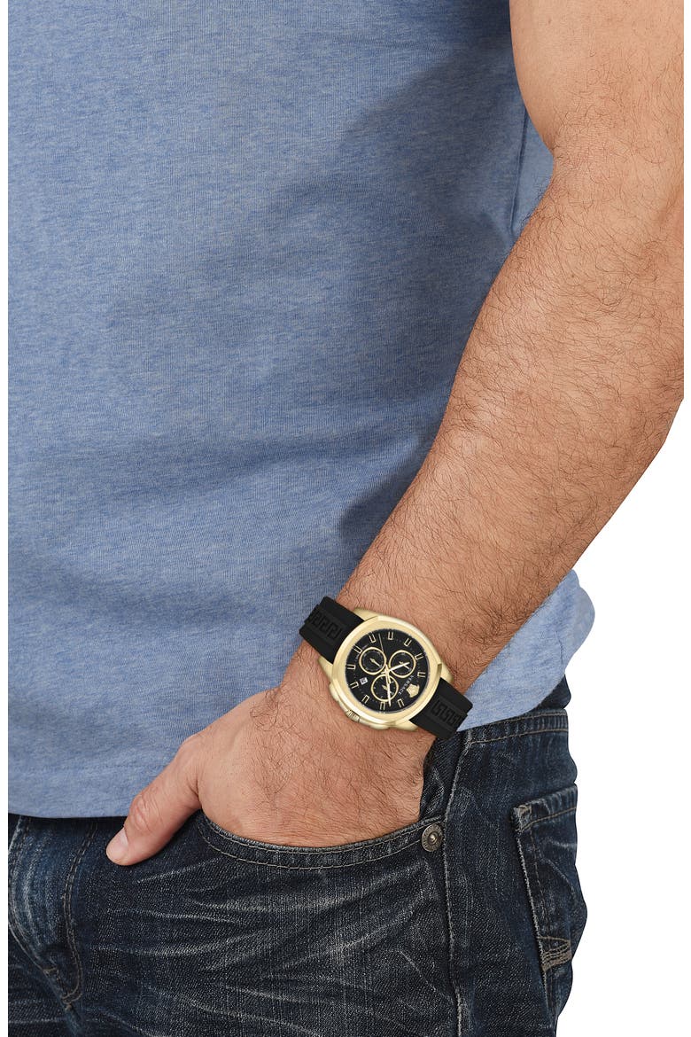 Geo Chronograph Silicone Strap Watch, 43mm, Alternate, color, GOLD