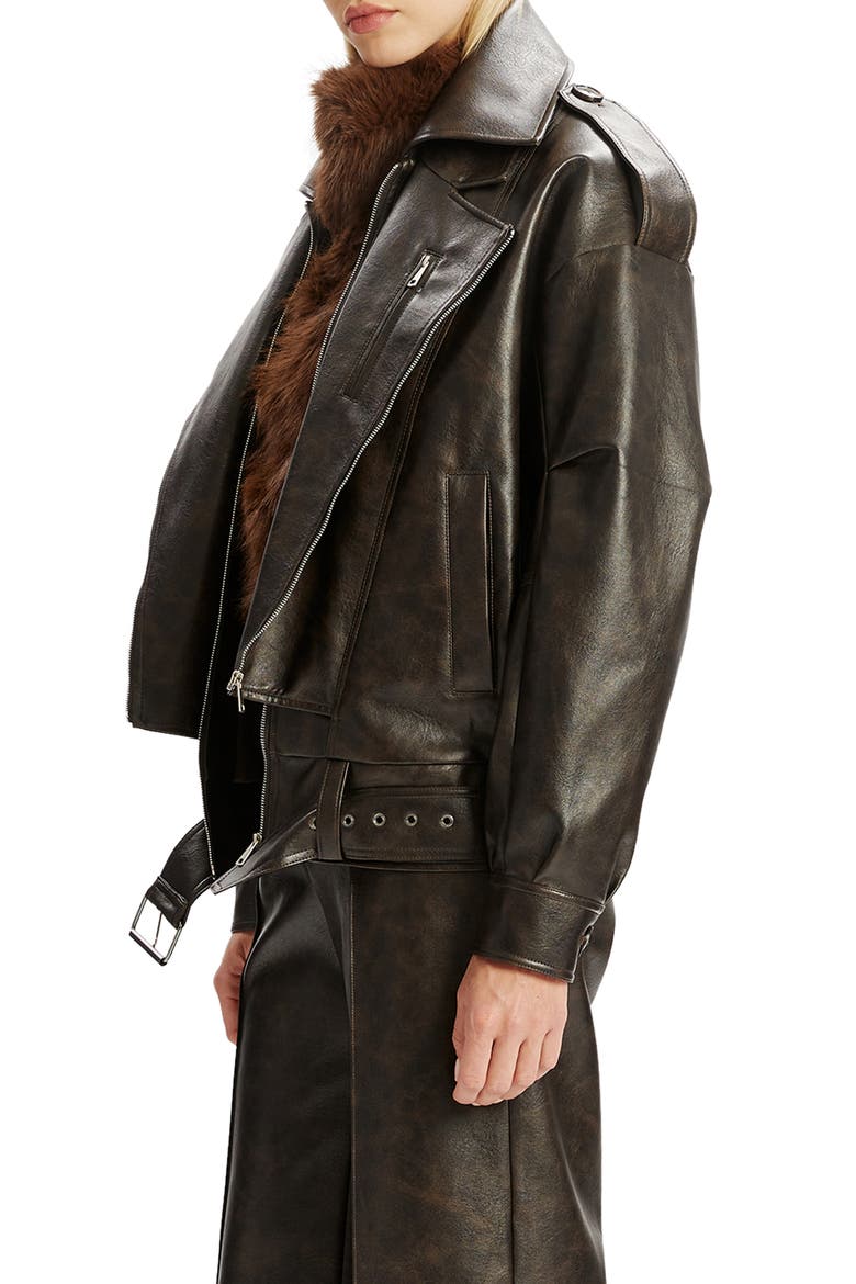 Kavi Oversize Faux Leather Moto Jacket, Alternate, color, DARK CHOCO