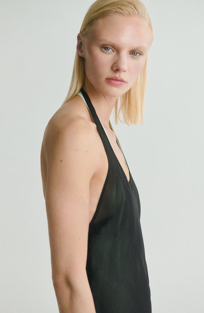 MANGO Sheer Layered Halter Dress, Alternate, color, Black