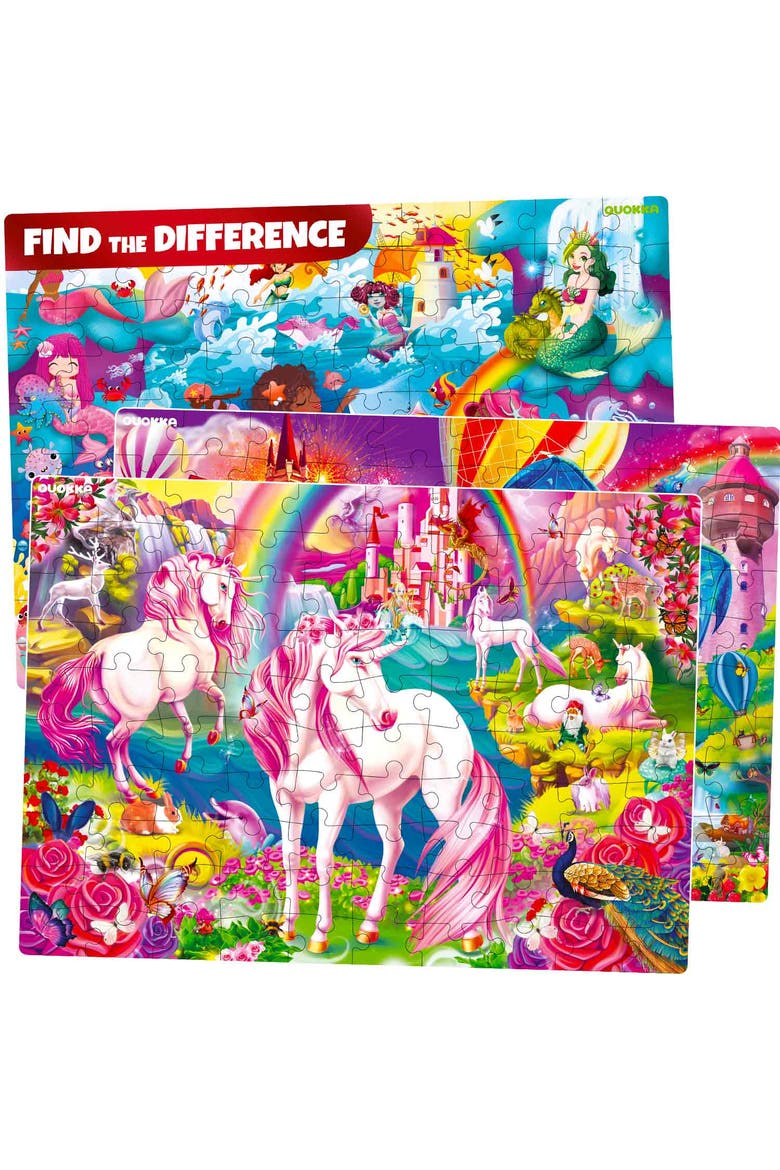 3xSet Floor Kids Jigsaw Puzzles - Unicorn & Princess, Ocean & Forest, Main, color, Princess & Unicorn