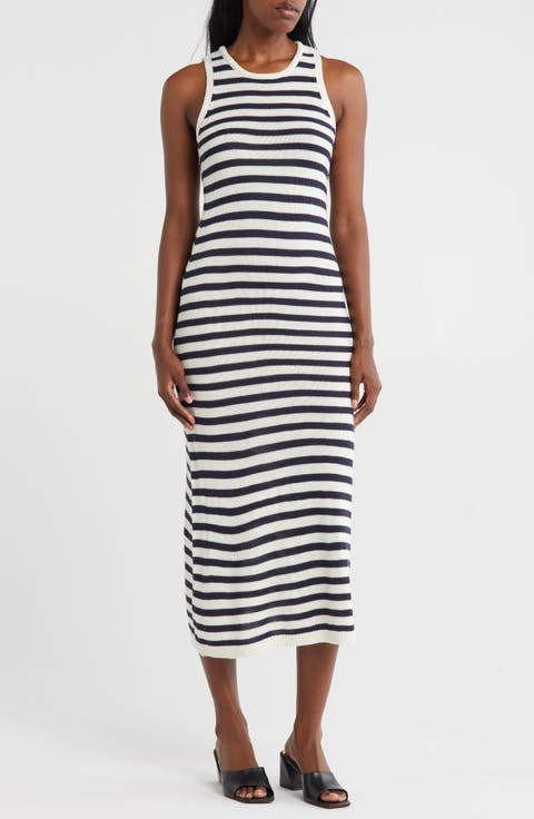 Stripe Sleeveless Knit Midi Dress
