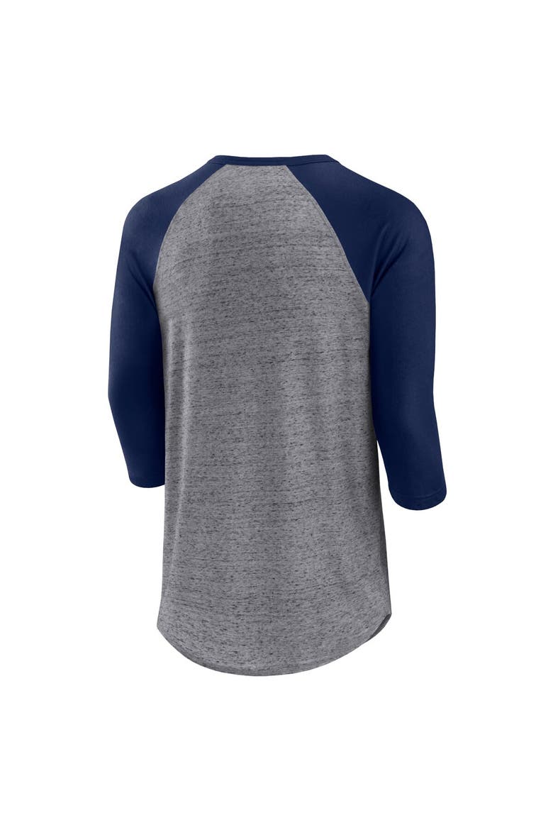 Men's Fanatics Branded Heathered Gray/Navy Minnesota Twins Iconic Above Heat Speckled Raglan Henley 3/4 Sleeve T-Shirt, Alternate, color, Heather Gray