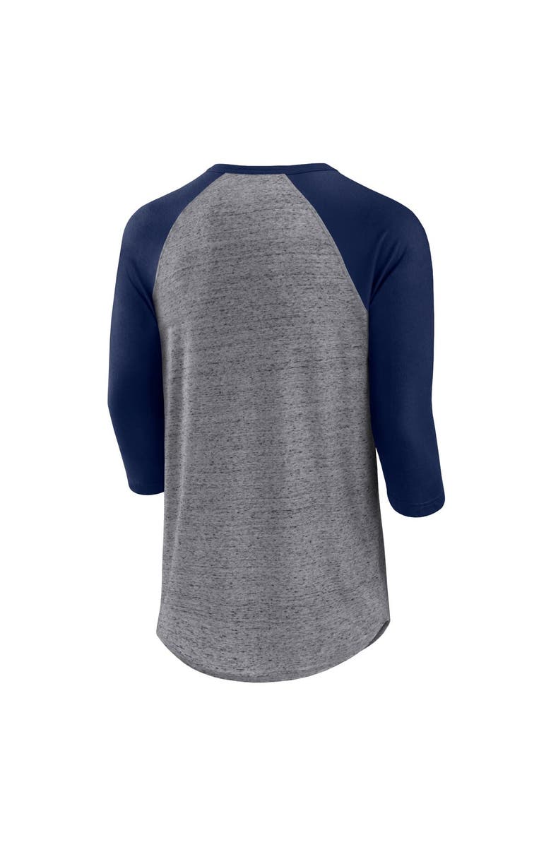 FANATICS Men's Fanatics Branded Heathered Gray/Navy Minnesota Twins Iconic Above Heat Speckled Raglan Henley 3/4 Sleeve T-Shirt, Alternate, color,