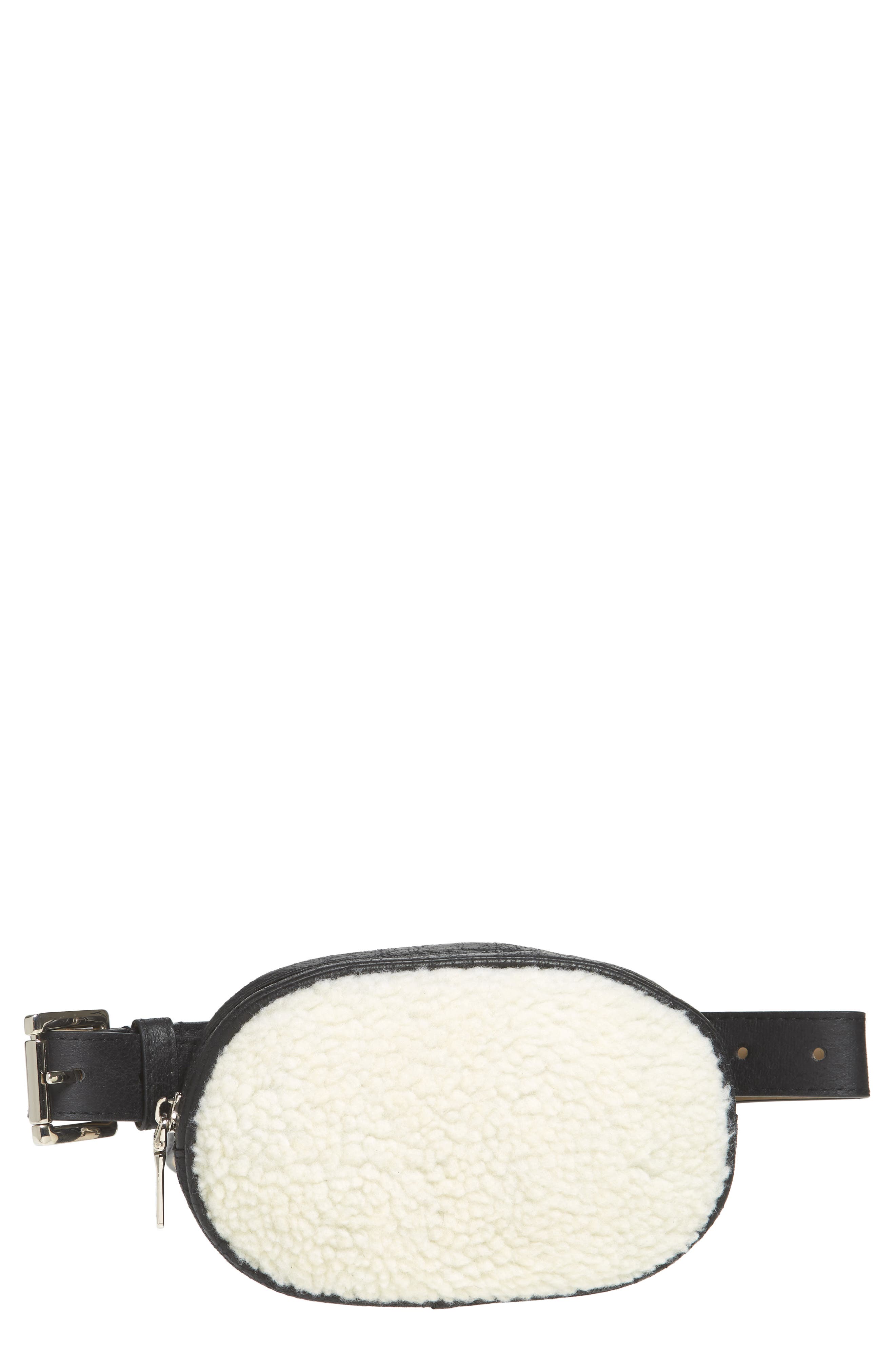 Faux Shearling Belt Bag, Main, color, BLACK/ NATURAL