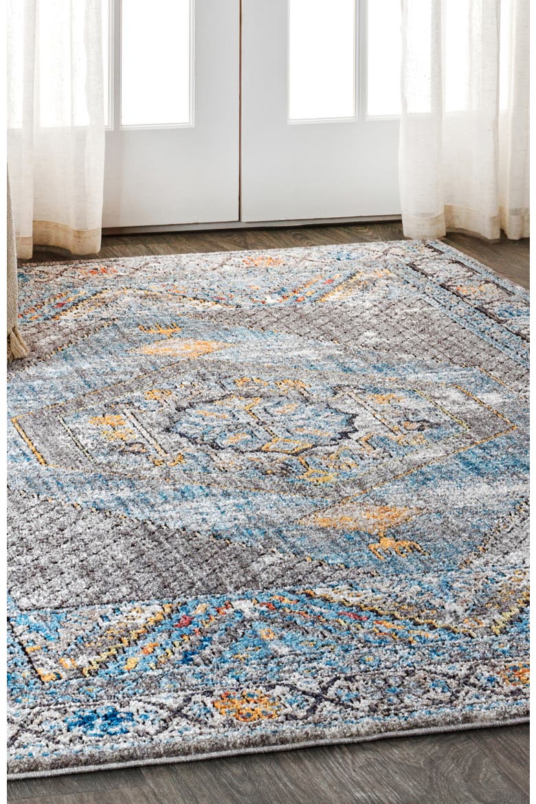 Izmit Geometric Vintage Medallion Area Rug, Alternate, color, Gray/Mustard/Turquoise