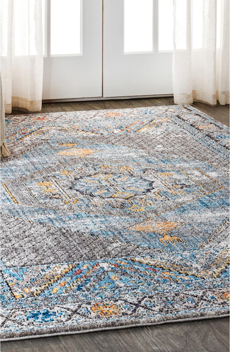 JONATHAN Y Izmit Geometric Vintage Medallion Area Rug, Alternate, color, Gray/Mustard/Turquoise