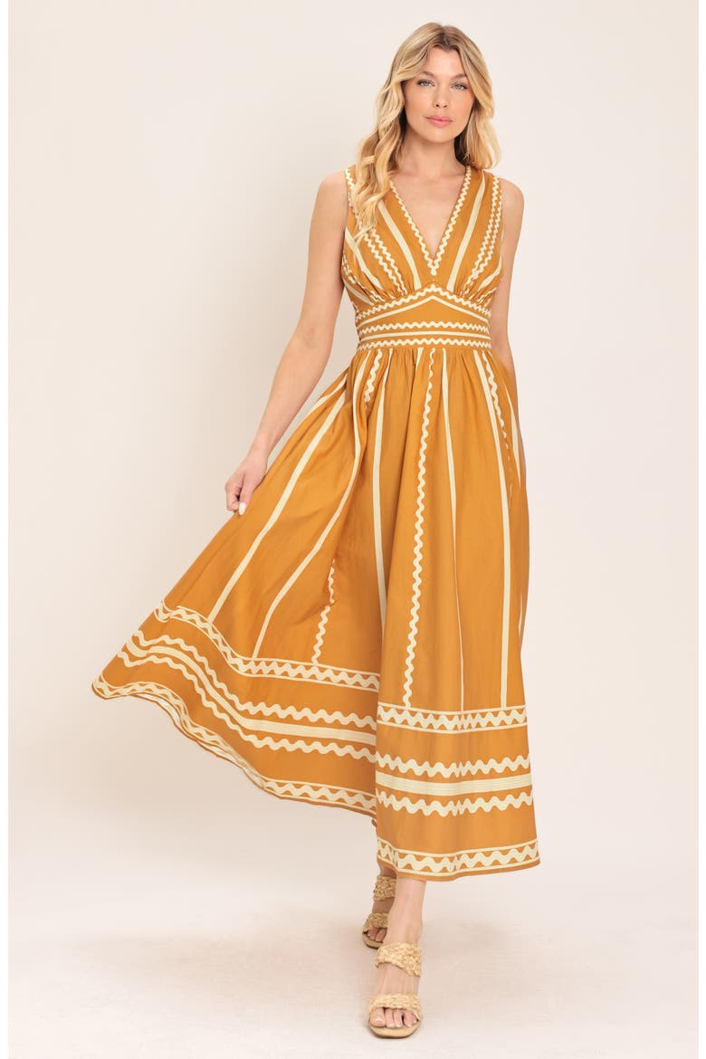 Rickrack Fit & Flare Maxi Dress, Alternate, color, CAMEL IVORY