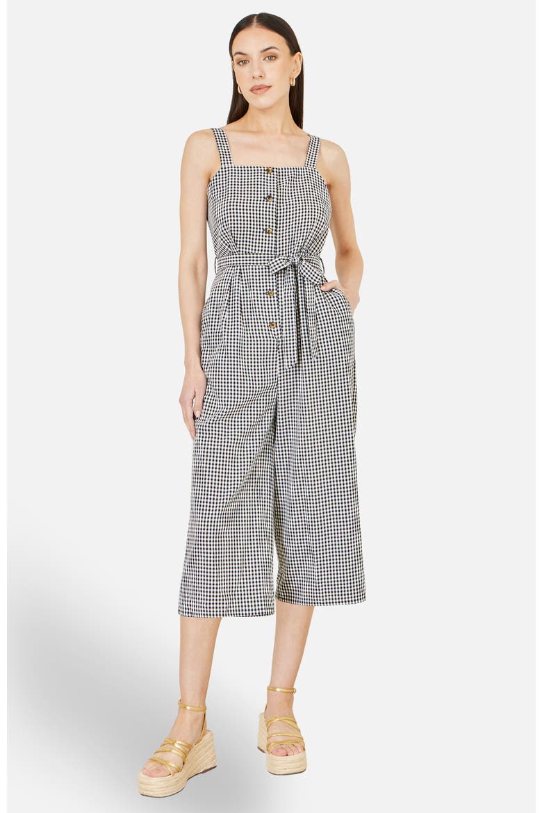 Gingham Button Through Jumpsuit, Main, color, Black