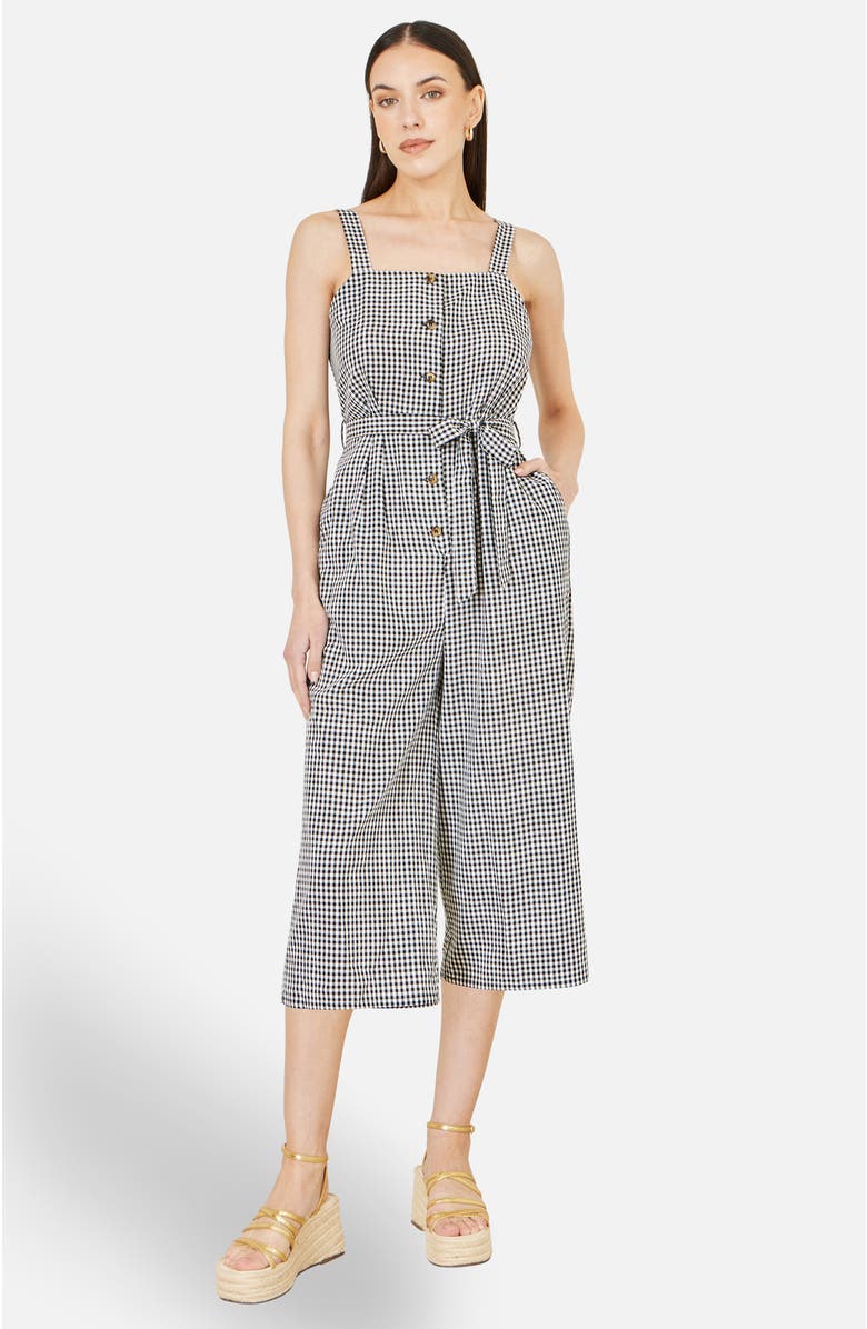 Yumi Gingham Button Through Jumpsuit, Main, color, Black