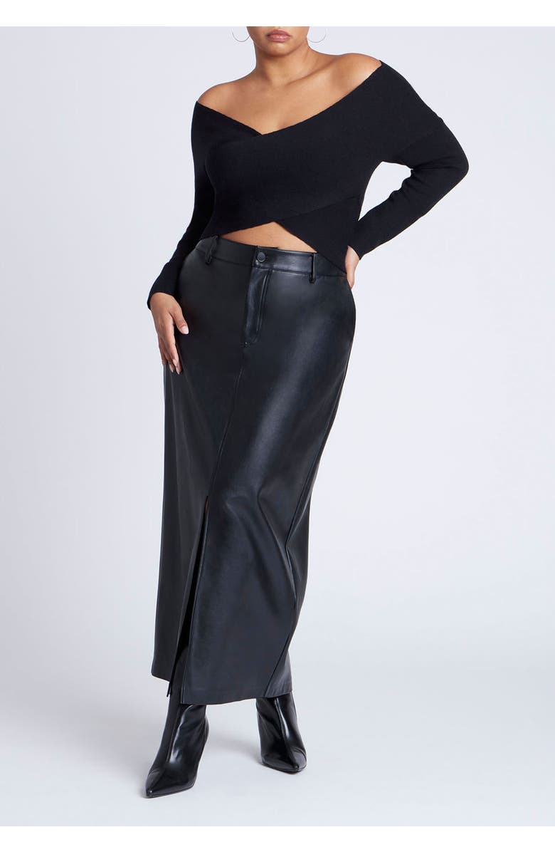 ELOQUII Wrap Front Cropped Sweater, Alternate, color, Black